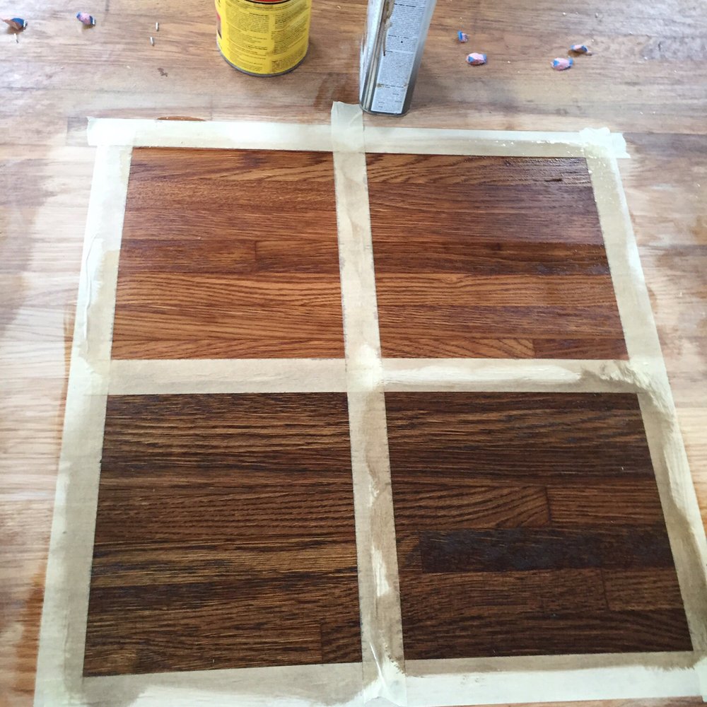 Sequoia Flooring - On site stain samples. I picked the bottom left (dark walnut) - Flooring Near Me Sequoia Flooring - On site stain samples. I picked the bottom left (dark walnut) - Flooring Near Me