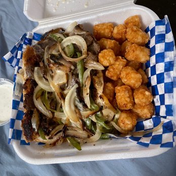 Dos Okies burger hut - Philly Tri tip with tots - American Near Me - Caruthers, California Dos Okies burger hut - Philly Tri tip with tots - American Near Me - Caruthers, California