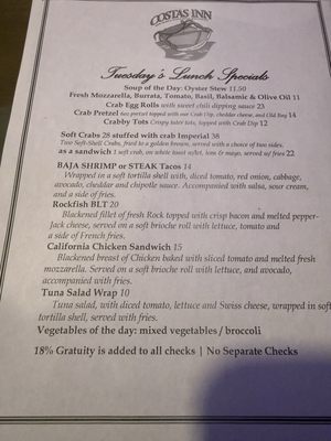 Menu photo 1 Costas Inn Baltimore, MD
