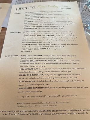 Menu photo 2 Greens Restaurant San Francisco, CA Menu photo 2 Greens Restaurant San Francisco, CA
