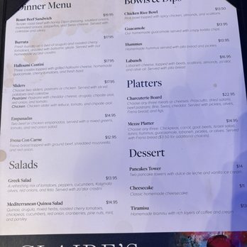 Claire’s Kitchen Cafe - Dinner Menu - Wine Bars Near Me - New York, New York