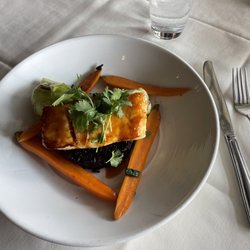 Christopher's World Grille - Sautéed Yuzu Halibut with Bok Choy, Purple Sticky Rice, and Carrots