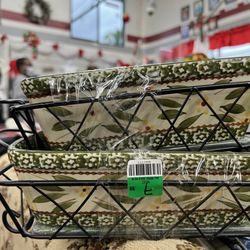 Red White & Blue Thrift Store - Casserole dishes in my Temptations Old World green pattern.