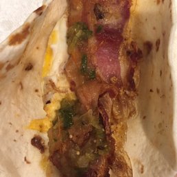 Bacon and Egg taco. I like to see when egg is real! Salsa is also very good! Bacon and Egg taco. I like to see when egg is real! Salsa is also very good!