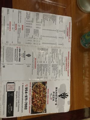 Menu photo 2 Mannino's Pizzeria Restaurant Margate, FL Menu photo 2 Mannino's Pizzeria Restaurant Margate, FL