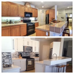 Before and after from Benoist and his team.  Painted cabinets.