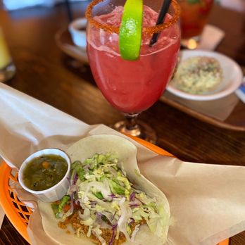 Under the Volcano - Taco and watermelon margarita on the rocks - Latin American Near Me - Houston, Texas