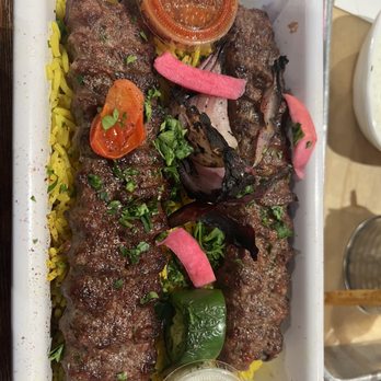 Mazra - Beef Double kebab plate - Mediterranean Near Me - San Bruno, California Mazra - Beef Double kebab plate - Mediterranean Near Me - San Bruno, California