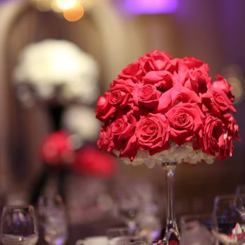 The Grove - Pink lighting (fabulous crystal chandeliers!) and a really elegant ballroom were the perfect backdrop for our black/pink themed table decor. - Caterers Near Me - Cedar Grove, New Jersey The Grove - Pink lighting (fabulous crystal chandeliers!) and a really elegant ballroom were the perfect backdrop for our black/pink themed table decor. - Caterers Near Me - Cedar Grove, New Jersey