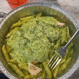 Basil pesto chicken with penne and grilled chicken