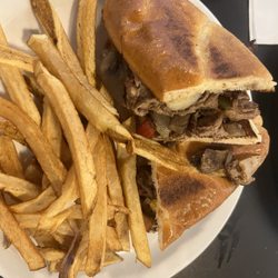 Drake Grill - Philly steak and cheese and fries with honey mustard