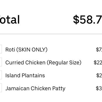 Caribbean Jerk Cuisine - Restaurant receipts - Caribbean Near Me - Houston, Texas