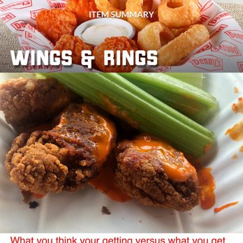 Denny's - Their picture versus what they give you Boneless Chicken Wings Beer-Battered Onion Rings - Diners Near Me - Santee, California Denny's - Their picture versus what they give you Boneless Chicken Wings Beer-Battered Onion Rings - Diners Near Me - Santee, California