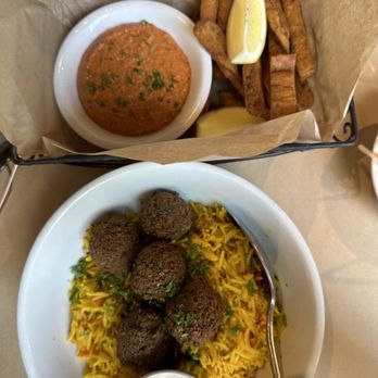Oren's Hummus - Muhammara dip &  Rice Bowl w/ Falafel - Mediterranean Near Me - San Francisco, California