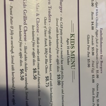 Hop DeVine - Menu clearly states kid's burger comes with lettuce and pickles - New American Near Me - Livermore, California
