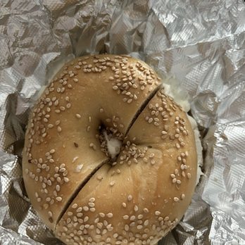 Duby's Bagels & Bakery - Sesame bagel with scallion cream cheese - Bagels Near Me - Old Saybrook, Connecticut