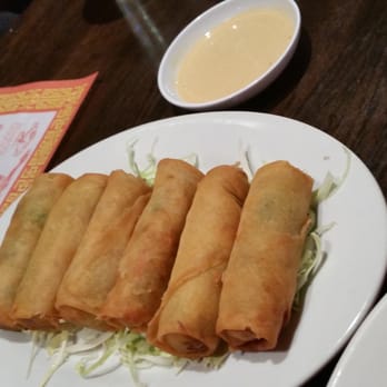 Sesame Garden - Vegetable spring roll. Comes in a pair for $2.50. Its pretty good but the sauce is great! Spicy like dijon mustard & wasabi. - Szechuan Near Me - Camarillo, California