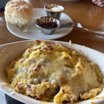 Scrambled Jake's - Jack's Favorite that was split into two servings, and the American cheese replaced with Gruyère cheese. - Breakfast & Brunch Near Me - Knoxville, Tennessee Scrambled Jake's - Jack's Favorite that was split into two servings, and the American cheese replaced with Gruyère cheese. - Breakfast & Brunch Near Me - Knoxville, Tennessee