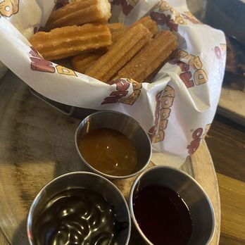 Nacho Daddy - Churros with 3 dipping sauces(chocolate, raspberry and caramel) - Mexican Near Me - Henderson, Nevada Nacho Daddy - Churros with 3 dipping sauces(chocolate, raspberry and caramel) - Mexican Near Me - Henderson, Nevada