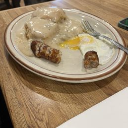 Biscuits and sausage and eggs and gravy! Yum!