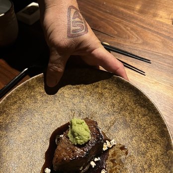 Matsu - 10th course: A5 wagyu. Underneath were melted onions- like a bite of the best French onion soup. Amazing - Japanese Near Me - Oceanside, California