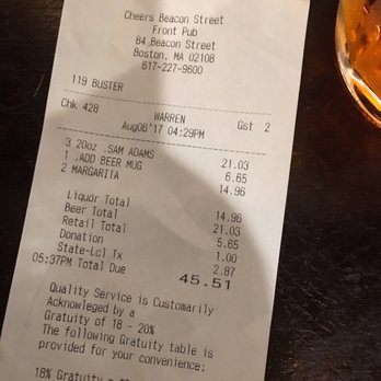 Cheers - What the heck was the $1 donation I unwillingly made? - American Near Me - Boston, Massachusetts Cheers - What the heck was the $1 donation I unwillingly made? - American Near Me - Boston, Massachusetts