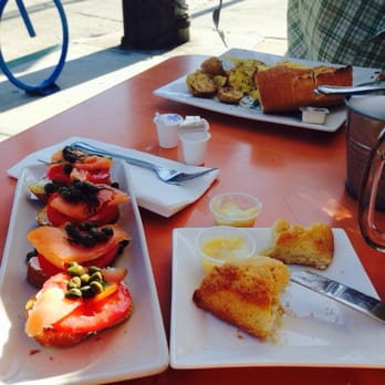 Starling Diner - Salmon and caper crostini, scone, bacon and egg scramble. Not pictured: iced coffee. Very yummy and great location. - New American Near Me - Long Beach, California