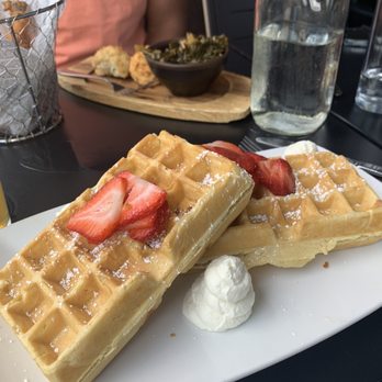Coop 303 - Waffles! Strawberries and maple butter - New American Near Me - Atlantic Beach, Florida Coop 303 - Waffles! Strawberries and maple butter - New American Near Me - Atlantic Beach, Florida