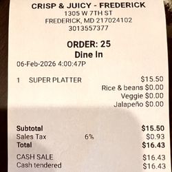 Crisp & Juicy - Seemed like a small half bird for $16