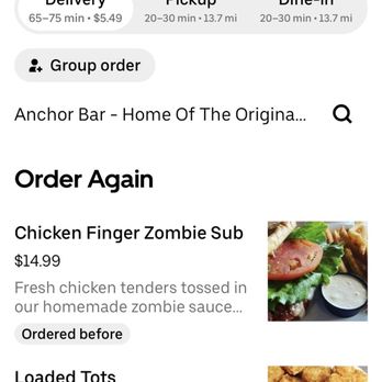 Anchor Bar - Hi Danny, thanks for your response. Adding a pic of the sandwich as listed on Uber Eats as of 12/13/21. Hope this helps! - Sports Bars Near Me - Kennesaw, Georgia Anchor Bar - Hi Danny, thanks for your response. Adding a pic of the sandwich as listed on Uber Eats as of 12/13/21. Hope this helps! - Sports Bars Near Me - Kennesaw, Georgia