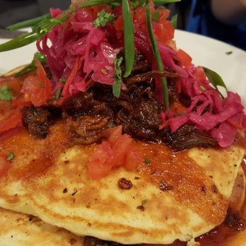 Jam Cafe on Beatty - Pulled pork pancakes. They even out some pork in between which is so rare - Breakfast & Brunch Near Me - Vancouver, British Columbia Jam Cafe on Beatty - Pulled pork pancakes. They even out some pork in between which is so rare - Breakfast & Brunch Near Me - Vancouver, British Columbia