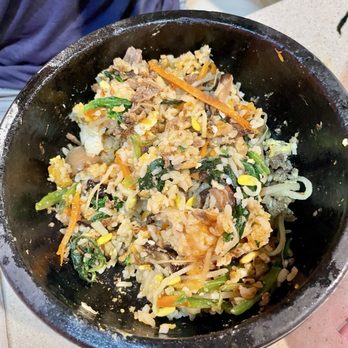 Bi Bim Bab - Beef bibimbap in a hot stone bowl - after mixing - Korean Near Me - Novi, Michigan