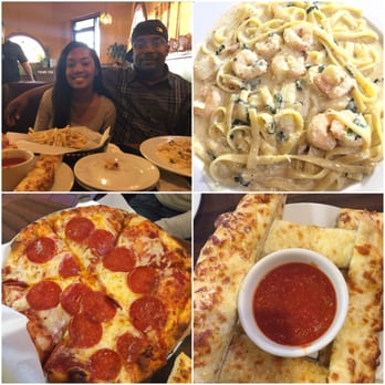 Buono's Pizzeria - Garlic fries, shrimp Alfredo and pepperoni pizza with mozzarella sticks. So good!! - Pizza Near Me - Long Beach, California