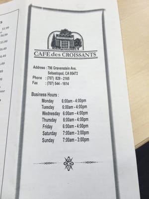 Menu photo 6 Cafe Des Croissants Sebastopol, CA Menu photo 6 Cafe Des Croissants Sebastopol, CA