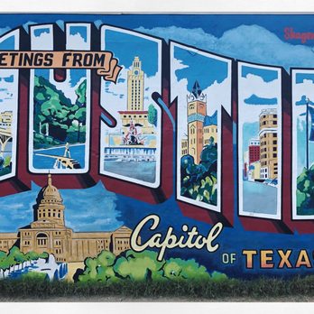 Greetings From Austin Postcard Mural - Public Art Near Me - Austin, Texas