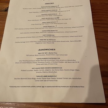 Bourbon - Snacks and sandwiches menu - Cajun/Creole Near Me - Columbia, South Carolina Bourbon - Snacks and sandwiches menu - Cajun/Creole Near Me - Columbia, South Carolina