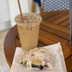 Archibalds Village Bakery - Iced latte, extra shot. Blueberry lemon scone