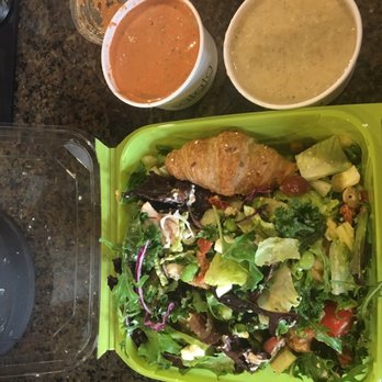 Salata - My salad creation! With tomato basil soup and a broccoli soup. - Salad Near Me - Rosenberg, Texas