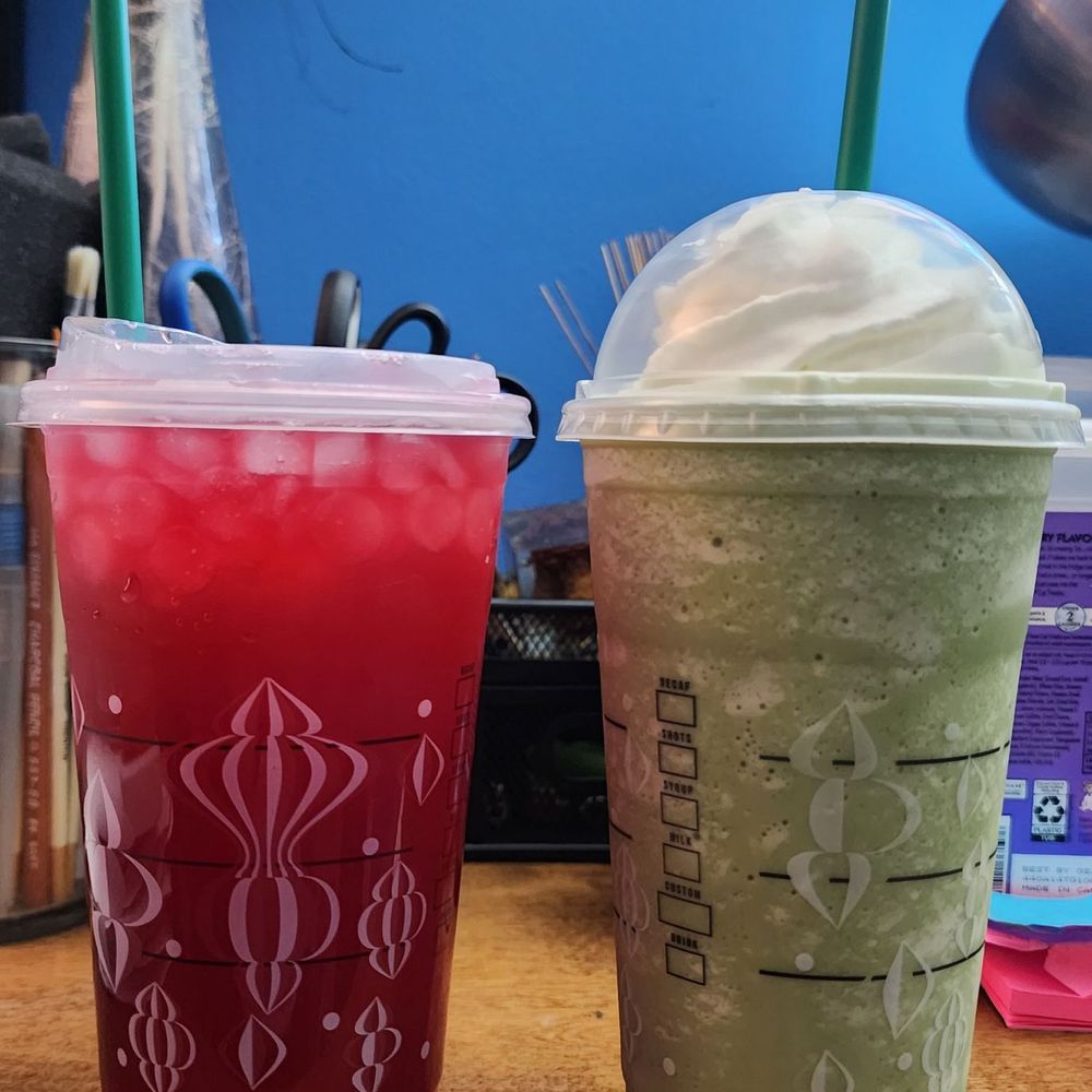 Starbucks - Passion Tea Lemonade + Matcha Green Tea Frappuccino - Coffee & Tea Near Me - Baldwin Park, California Starbucks - Passion Tea Lemonade + Matcha Green Tea Frappuccino - Coffee & Tea Near Me - Baldwin Park, California