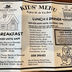 Kids menu