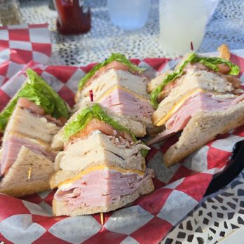 The Salted Fry - Hardy Gnomes Club Sandwich Special.  One of their largest sandwiches.  So large the side of fries comes in separate basket. - Gluten-Free Near Me - Mount Dora, Florida