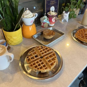 Nirvana Soul Coffee - Hazelnut Mocha (to die for) chocolate chip waffle (off the menu) veggie quiche (tastes delicious) and last but not least, Chorizo Waffle - Coffee & Tea Near Me - Cupertino, California Nirvana Soul Coffee - Hazelnut Mocha (to die for) chocolate chip waffle (off the menu) veggie quiche (tastes delicious) and last but not least, Chorizo Waffle - Coffee & Tea Near Me - Cupertino, California