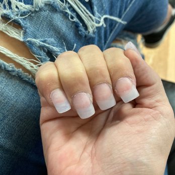 Crystal Nails - Crooked and way shorter than the other hand - Nail Salons Near Me - Burnet, Texas