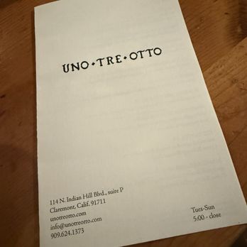 Uno Tre Otto - Menu - Italian Near Me - Claremont, California Uno Tre Otto - Menu - Italian Near Me - Claremont, California