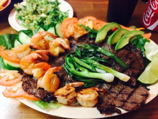 Photo of La Fonda of Inglewood Restaurant and Cafe - Inglewood, CA, US. Steak and Shrimp (meat well done with grilled shrimp) add a side of avocado.