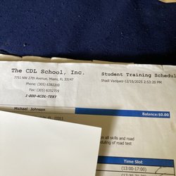 The CDL School - My class schedule, I Am all done and I passed ... Very Good School...