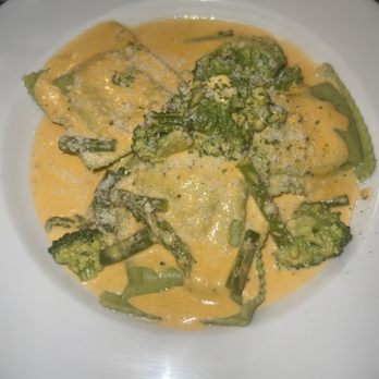 T Marie's - Spinach and ricotta ravioli with salsa Rosa, broccoli, asparagus only. - Italian Near Me - Mobile, Alabama T Marie's - Spinach and ricotta ravioli with salsa Rosa, broccoli, asparagus only. - Italian Near Me - Mobile, Alabama