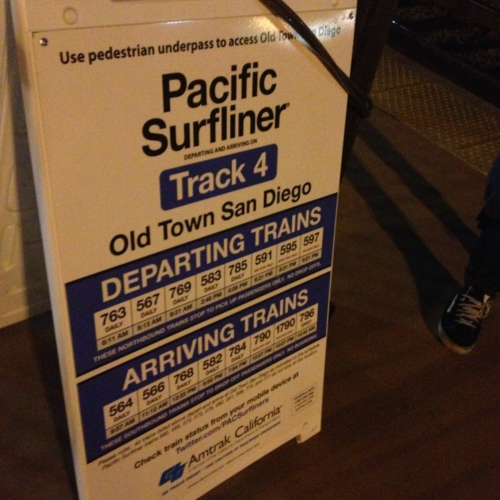 Amtrak - This is the only sign indicating that track 4 is for the Amtrak. - Train Stations Near Me - San Diego, California Amtrak - This is the only sign indicating that track 4 is for the Amtrak. - Train Stations Near Me - San Diego, California