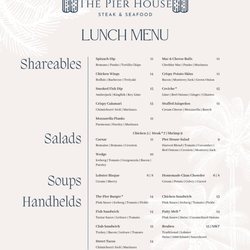 The Pier House - Lunch Menu (front)