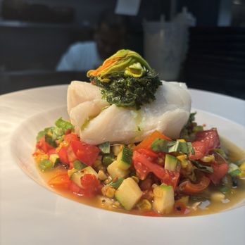 OTRA Restaurant - Pescado al horno with the summer succotash - Tapas/Small Plates Near Me - Providence, Rhode Island